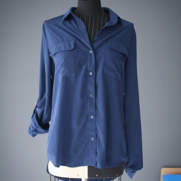 Classic flowy navy blue shirt - Picture 1 of 2
